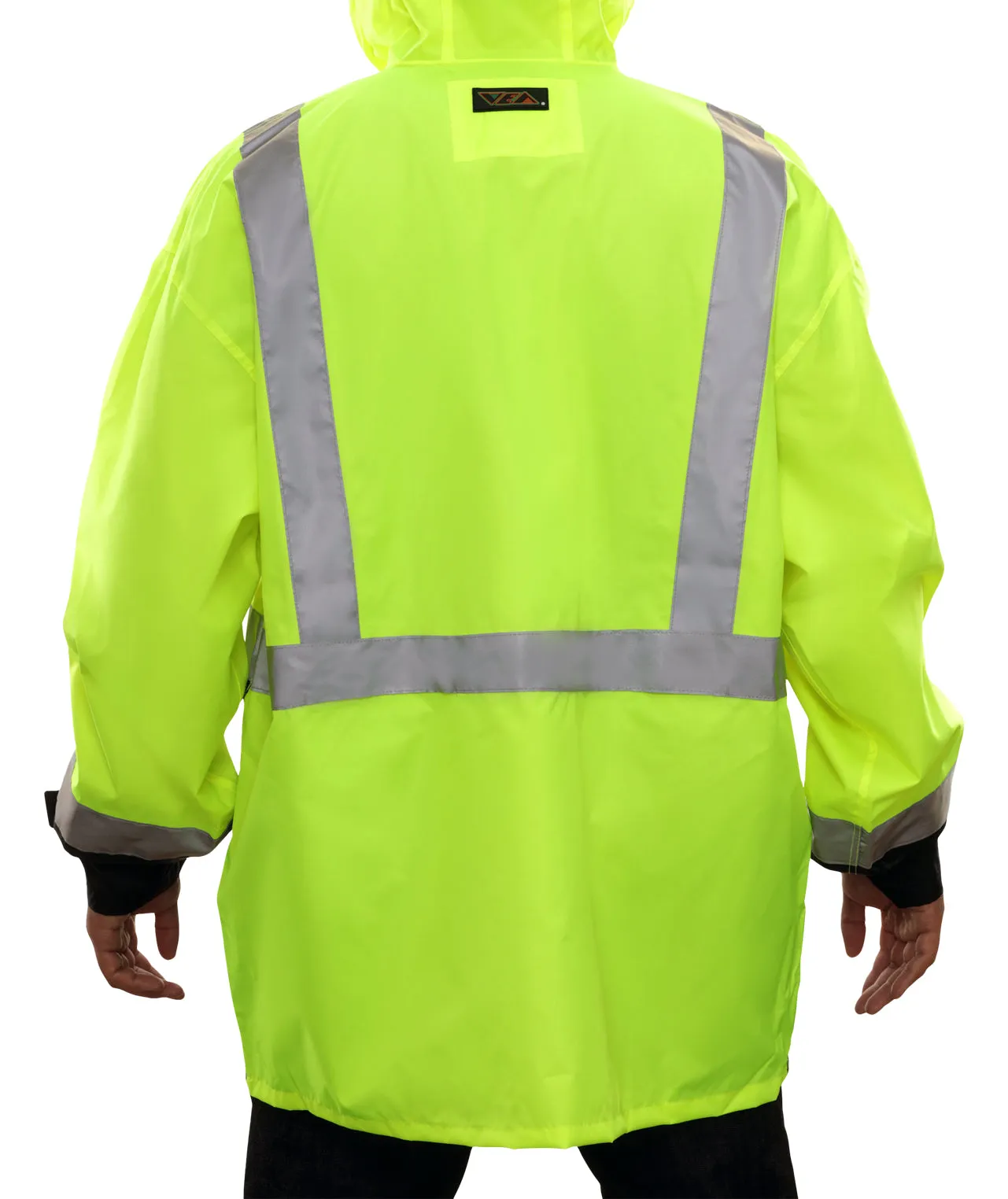 403ETLB Safety Rain Jacket: Lightweight Waterproof Hi-Vis Jacket 2-Tone: Adjustable Hood