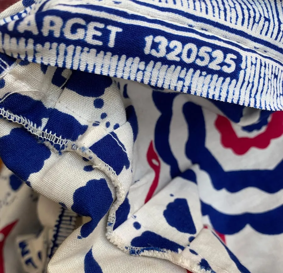 80s Sun Dress Women's Tiered Skirt Ruffled Blue White Red Block Print Vintage Festival Small VFG