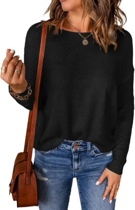 Acelitt Womens Casual Lightweight Long Sleeve Crewneck Knit Shirts Tops, S-XXL