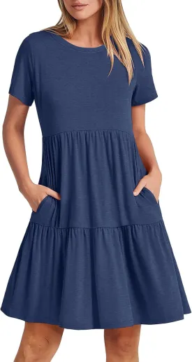 ANRABESS Women Summer Casual Dress Short Sleeve Crewneck Swing Mini Tshirt Dresses 2025 Vacation Beach Short Sundress