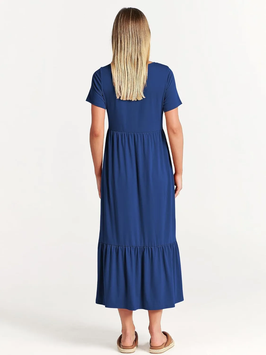ANRABESS Womens 2025 Summer Casual Maxi Dress A line Tiered Flowy Short Sleeve Crewneck T Shirt Beach Travel Long Dresses