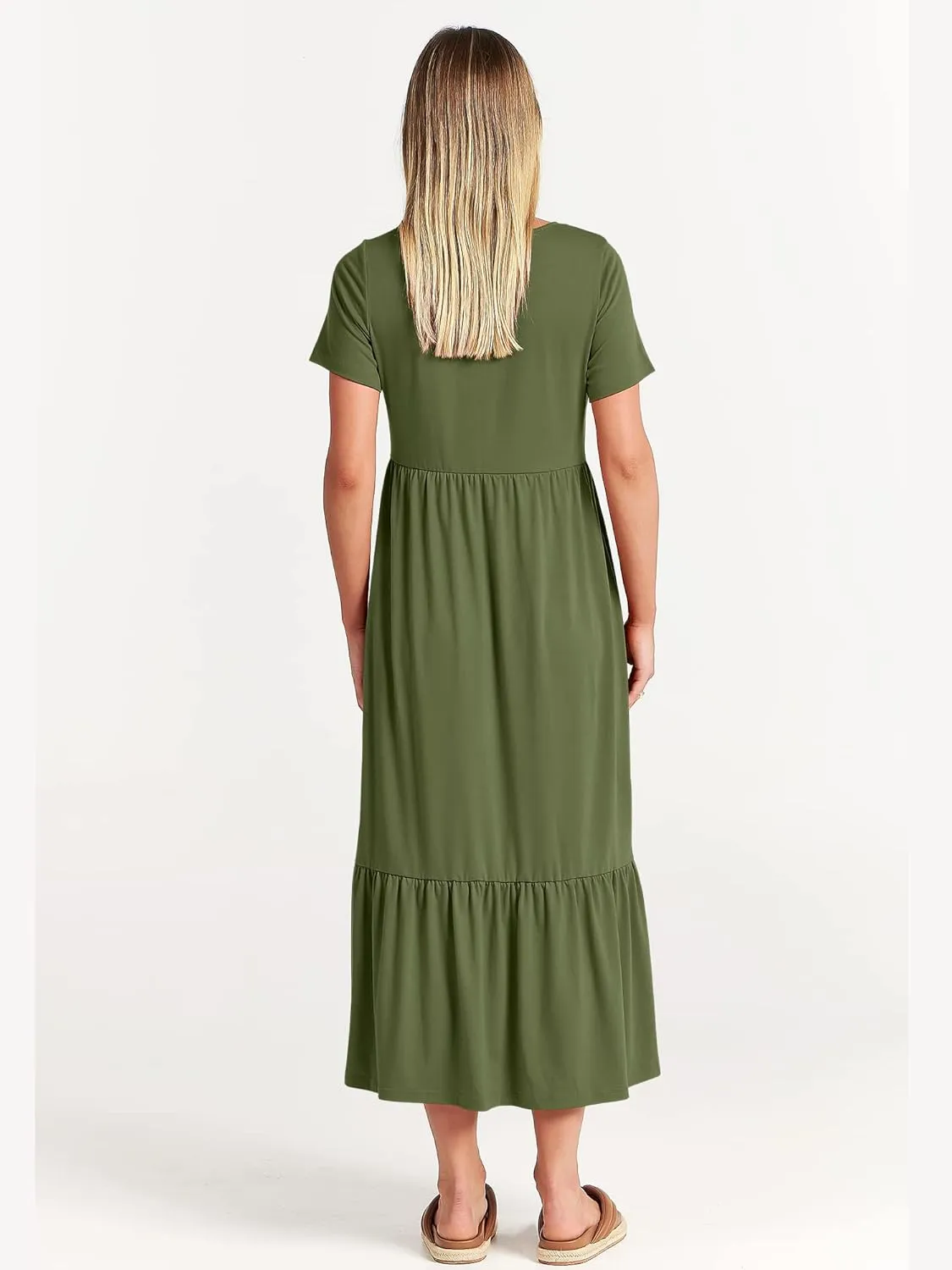 ANRABESS Womens 2025 Summer Casual Maxi Dress A line Tiered Flowy Short Sleeve Crewneck T Shirt Beach Travel Long Dresses