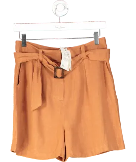 ASOS Orange Linen Blend Belted Shorts UK 10