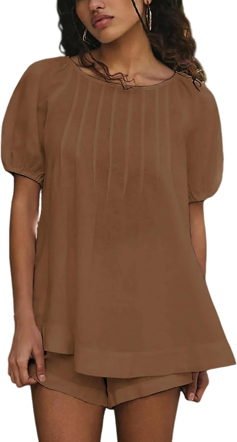 Bianstore Women's Casual Pleated Swing Tee Shirts Loose Babydoll Peplum Tunic Tops