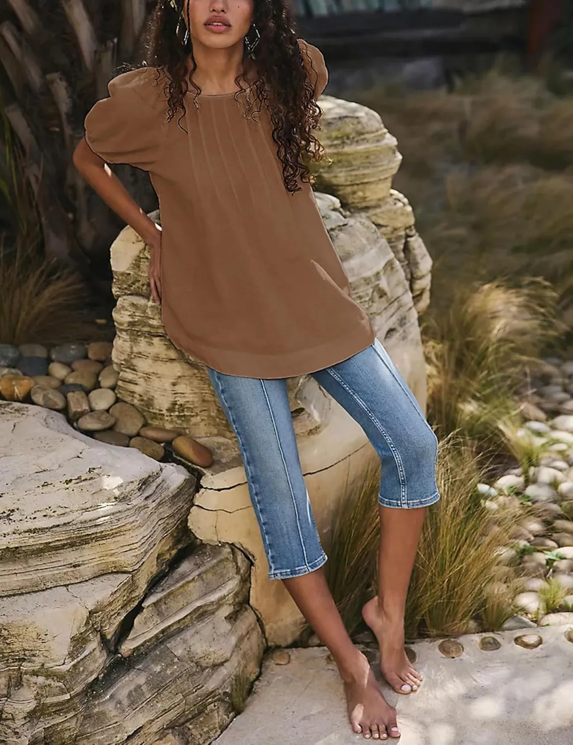 Bianstore Women's Casual Pleated Swing Tee Shirts Loose Babydoll Peplum Tunic Tops