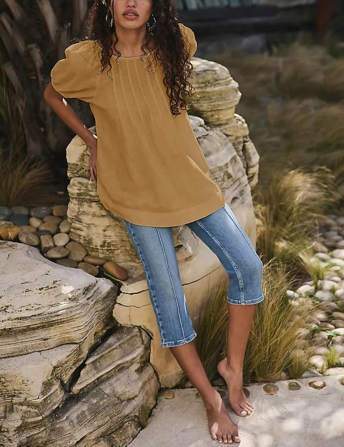 Bianstore Women's Casual Pleated Swing Tee Shirts Loose Babydoll Peplum Tunic Tops
