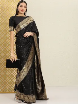 Black and Golden Floral Polka Zari Woven Saree