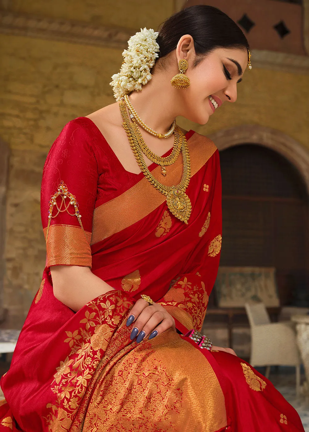 Bridal Red Zari Woven Kanjivaram Silk Saree