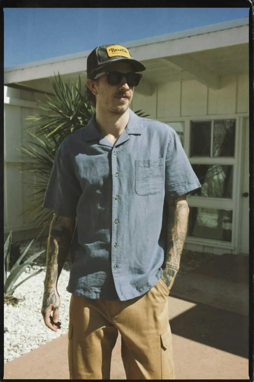 Bunker Linen S/S Camp Collar Woven Shirt - Flint Stone Blue