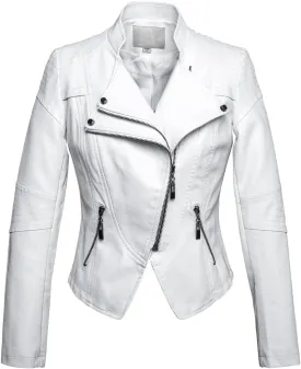 chouyatou Women's Fashion Tailored Zip-Up Faux Leather Quilted Racer Jacket