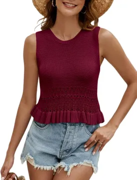 CiCiBird Women Cute Crop Sweaters Vest Knit Sleeveless Pullover Tops Crochet Ruffle Hem Tank