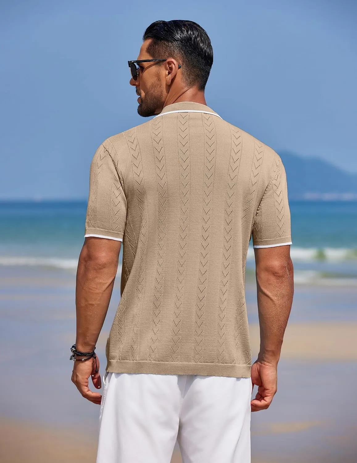 COOFANDY Mens Knit Polo Shirts Button Down Short Sleeve Shirt Summer Casual Beach Vacation Tops
