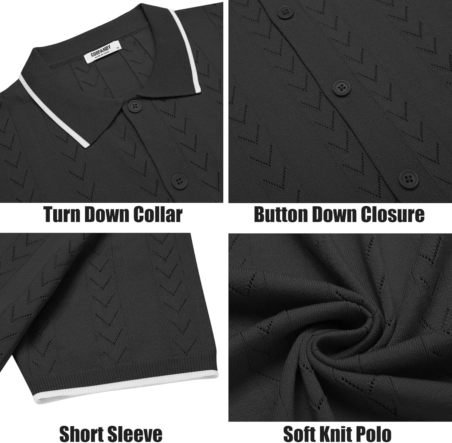 COOFANDY Mens Knit Polo Shirts Button Down Short Sleeve Shirt Summer Casual Beach Vacation Tops