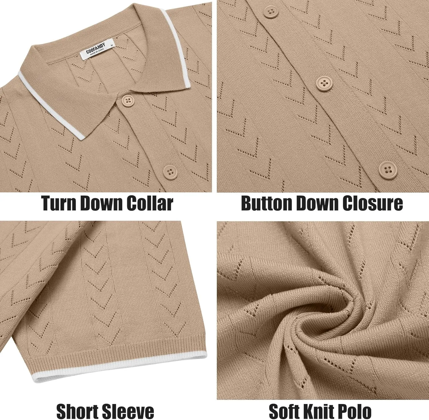 COOFANDY Mens Knit Polo Shirts Button Down Short Sleeve Shirt Summer Casual Beach Vacation Tops