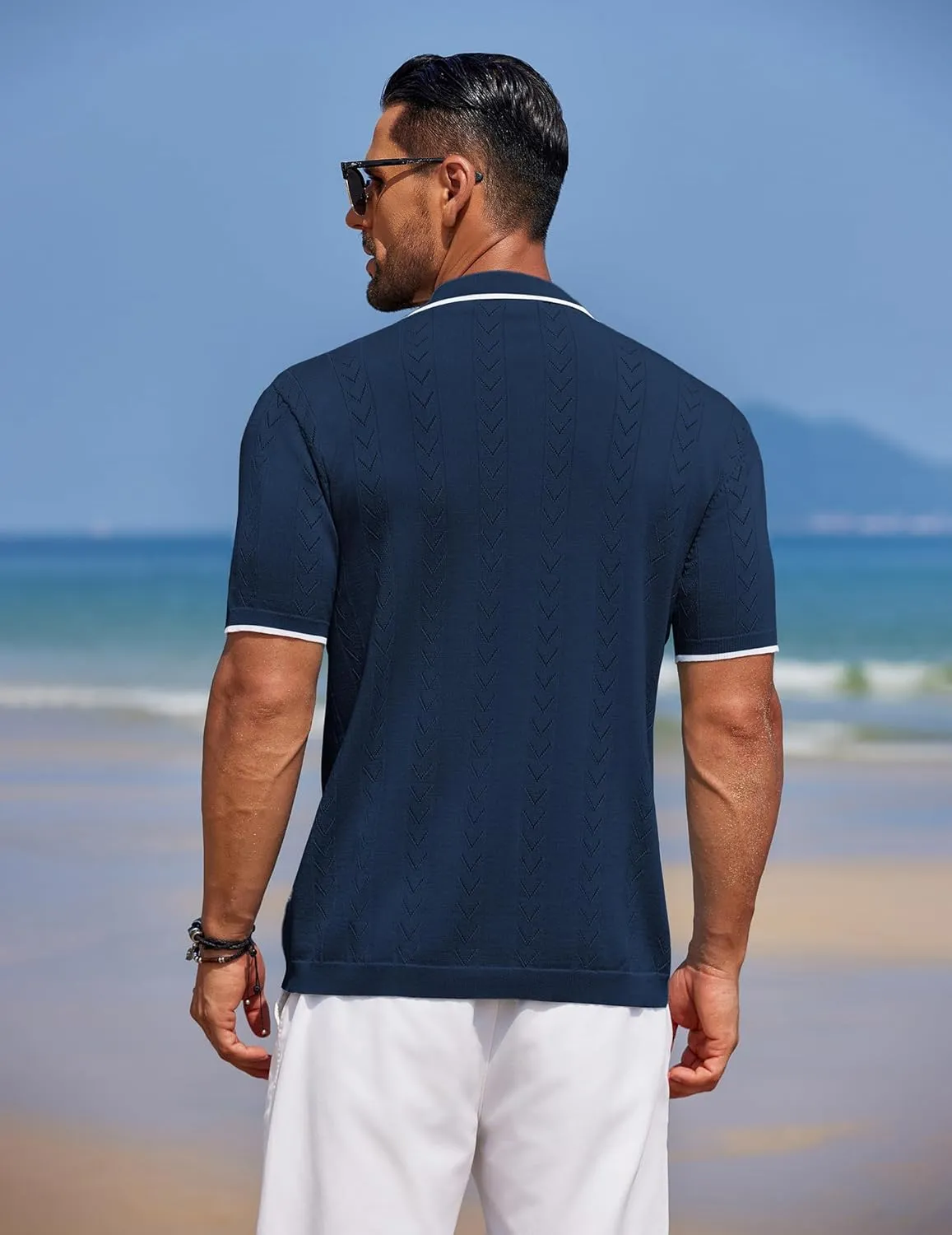 COOFANDY Mens Knit Polo Shirts Button Down Short Sleeve Shirt Summer Casual Beach Vacation Tops