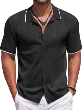 COOFANDY Mens Knit Polo Shirts Button Down Short Sleeve Shirt Summer Casual Beach Vacation Tops