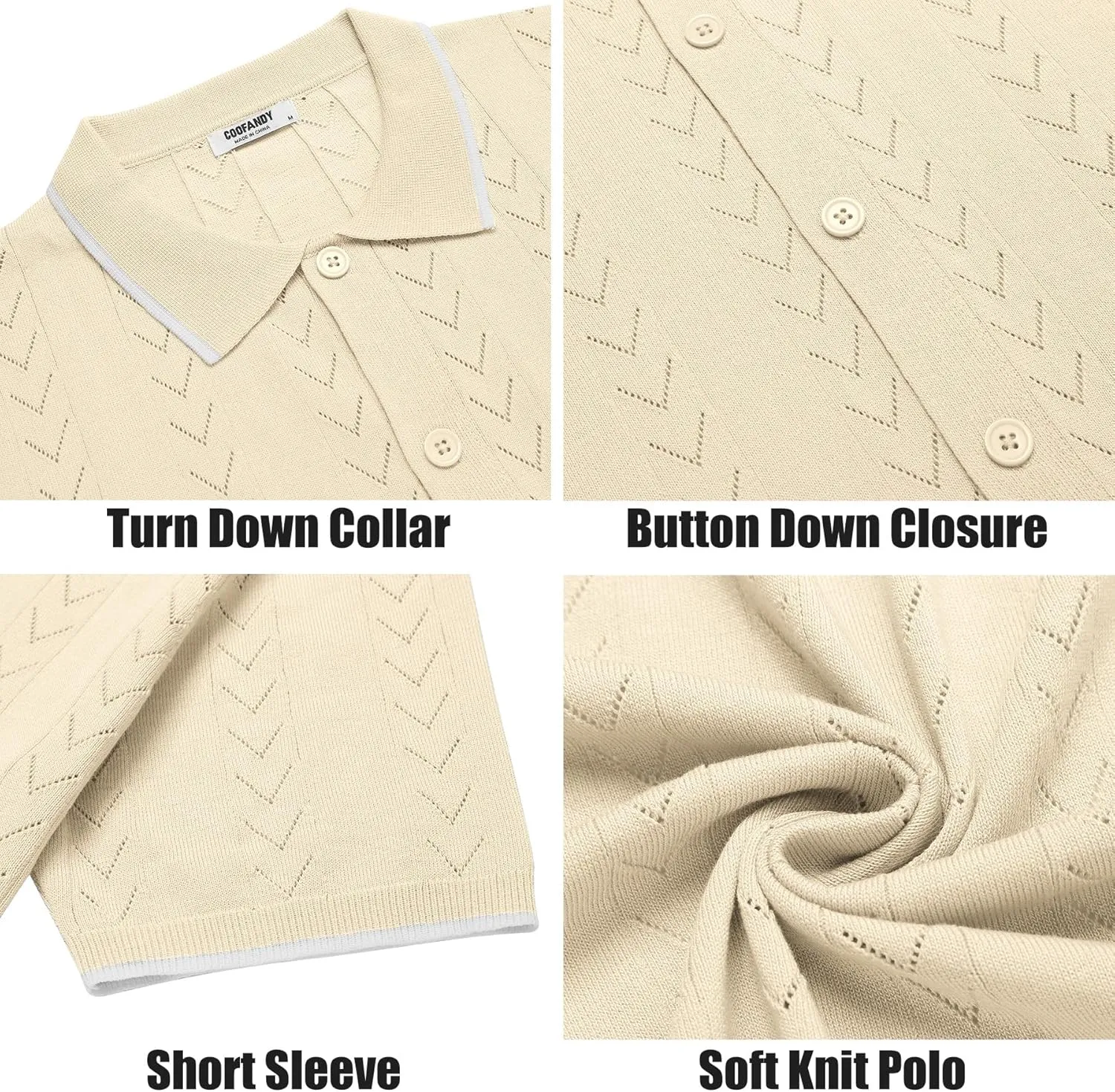 COOFANDY Mens Knit Polo Shirts Button Down Short Sleeve Shirt Summer Casual Beach Vacation Tops
