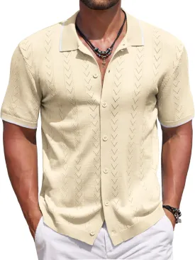 COOFANDY Mens Knit Polo Shirts Button Down Short Sleeve Shirt Summer Casual Beach Vacation Tops