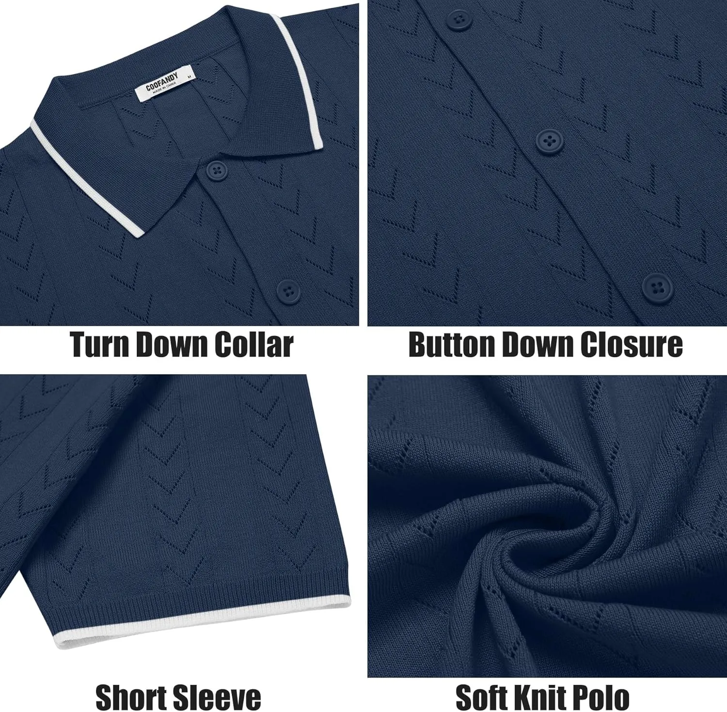 COOFANDY Mens Knit Polo Shirts Button Down Short Sleeve Shirt Summer Casual Beach Vacation Tops