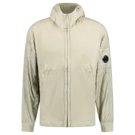 CP COMPANY DIAGONAL RAISED MIXED QUILTED LENSE HOODIE BEIGE