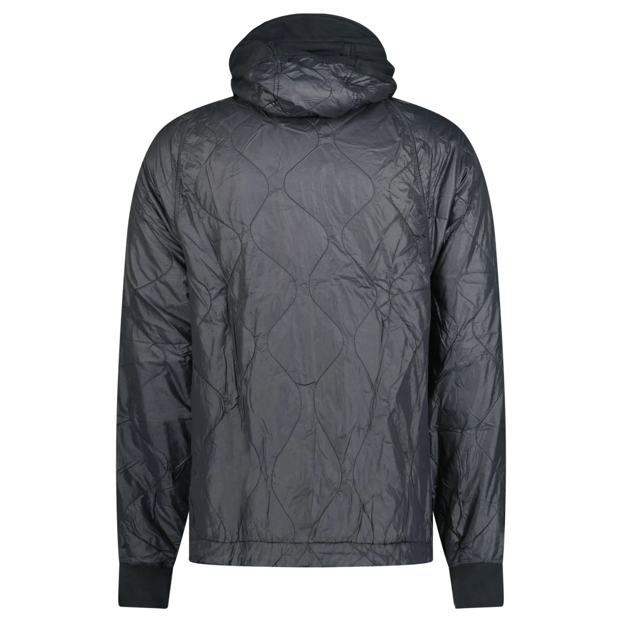 CP COMPANY DIAGONAL RAISED MIXED QUILTED LENSE HOODIE BLACK