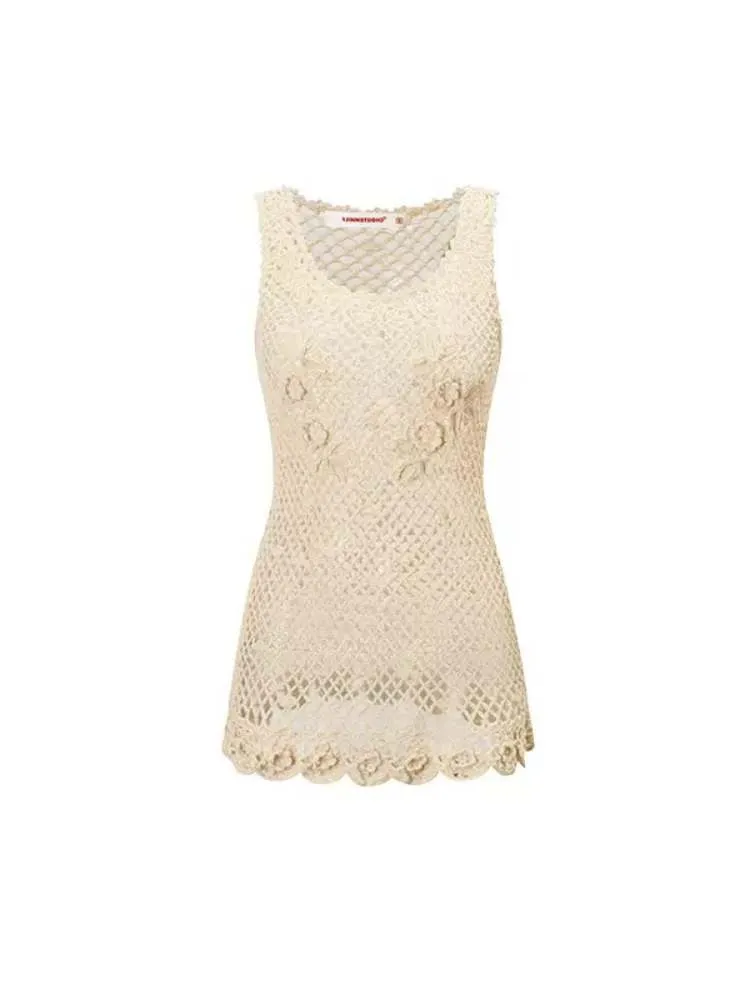 Crochet Floral Race Tank Top【s0000009171】