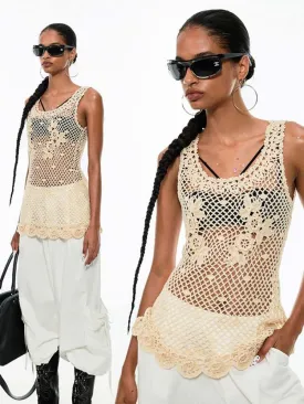 Crochet Floral Race Tank Top【s0000009171】