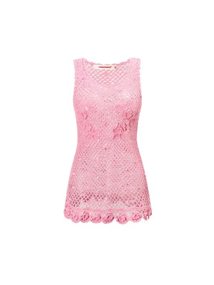 Crochet Floral Race Tank Top【s0000009171】