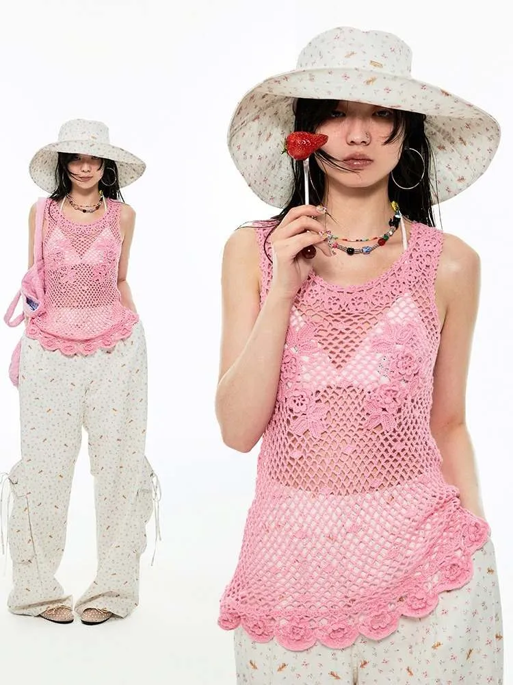 Crochet Floral Race Tank Top【s0000009171】