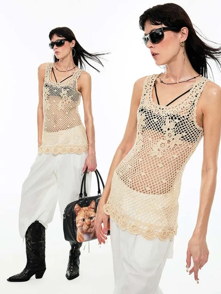 Crochet Floral Race Tank Top【s0000009171】