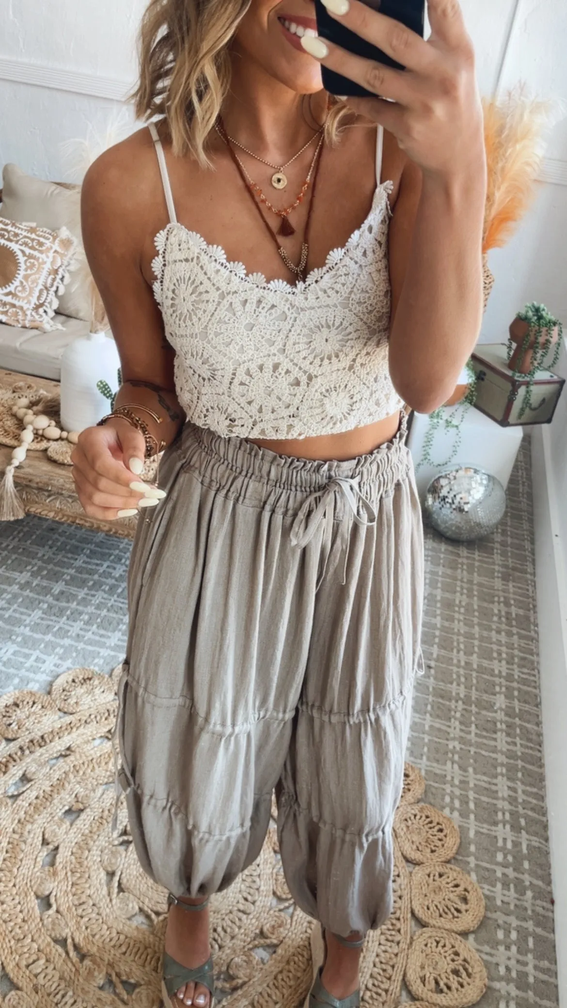 Crochet Tank, Beige