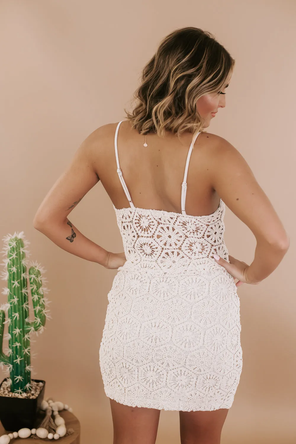 Crochet Tank, Beige