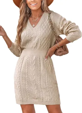 CUPSHE Women Long Sleeve Midi Sweater Dress Loose Cable Knit Pullover Trendy Fall Outfits