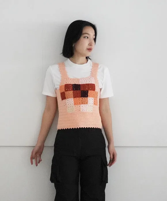 doublet HAND-CROCHET MOSAIC TANK TOP "BROWN"