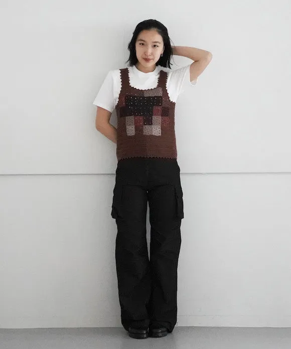 doublet HAND-CROCHET MOSAIC TANK TOP "BROWN"