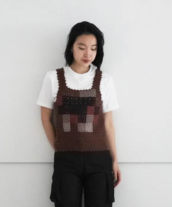 doublet HAND-CROCHET MOSAIC TANK TOP "BROWN"