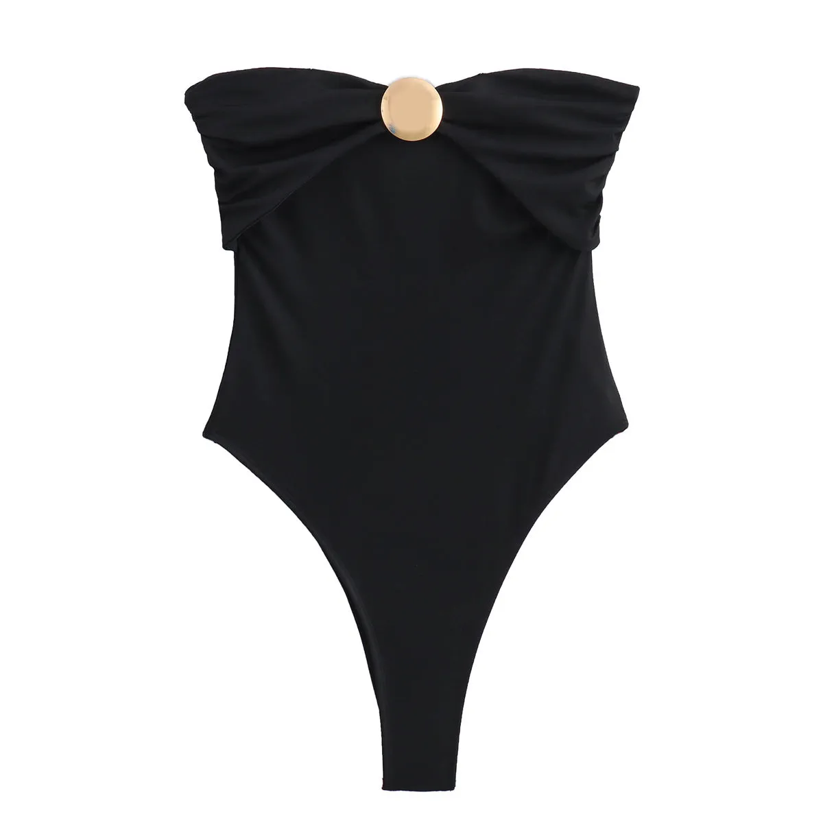 Fall Women Street Metal Trim off Neck One Piece Swimsui