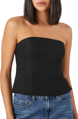 Forever 21 Women's Linen-Blend Smocked Tube Top