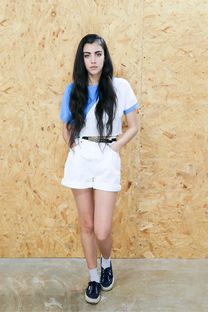 High Waisted White Denim Shorts