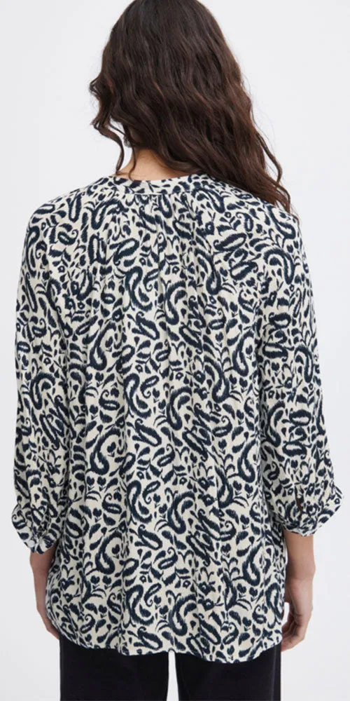 Ichi Crinkled Lightweight Shirt, navy ikat