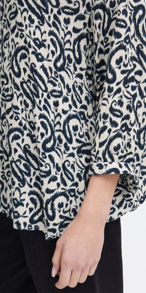 Ichi Crinkled Lightweight Shirt, navy ikat