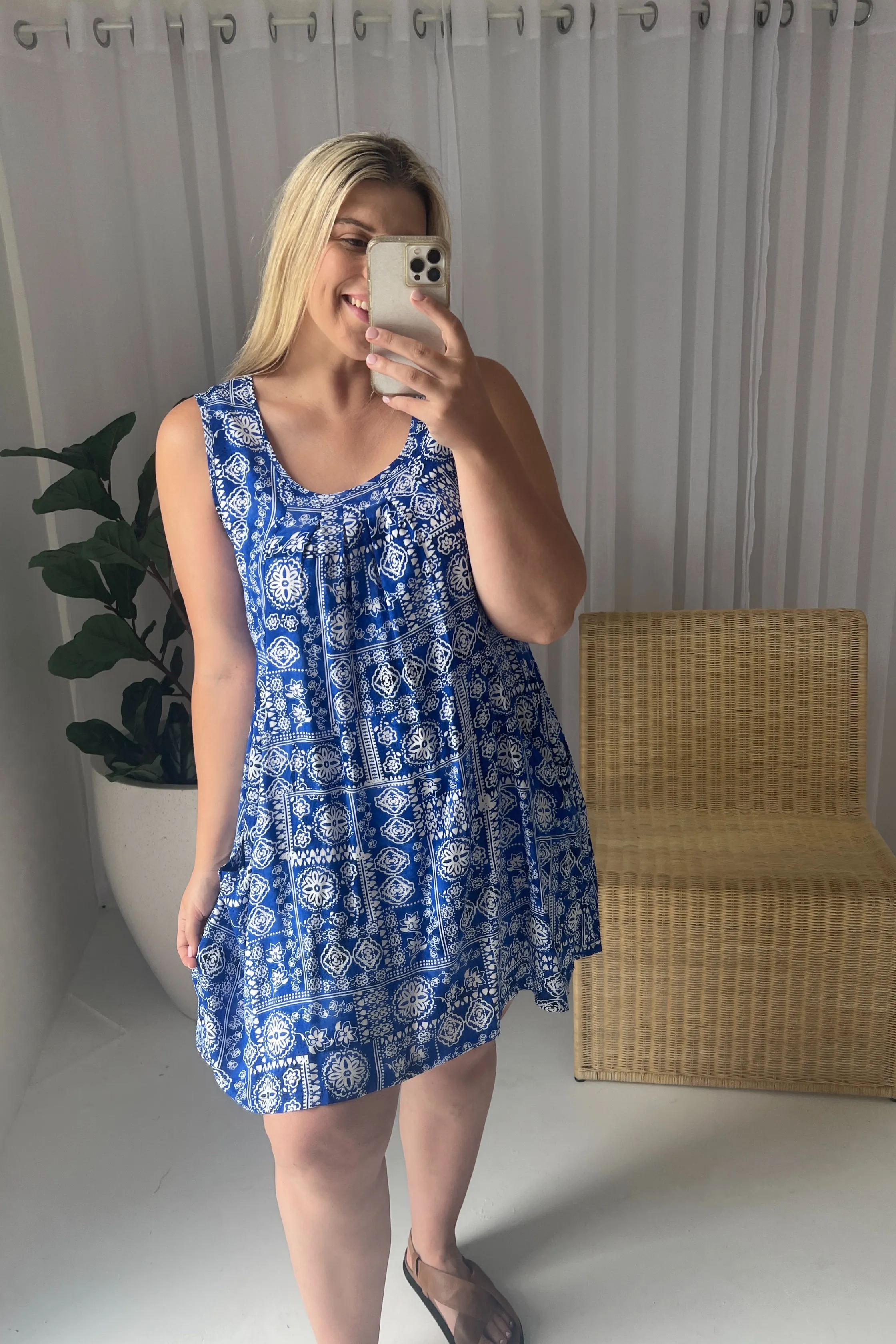 KAYLA SLEEVELESS DRESS - Blue Boho