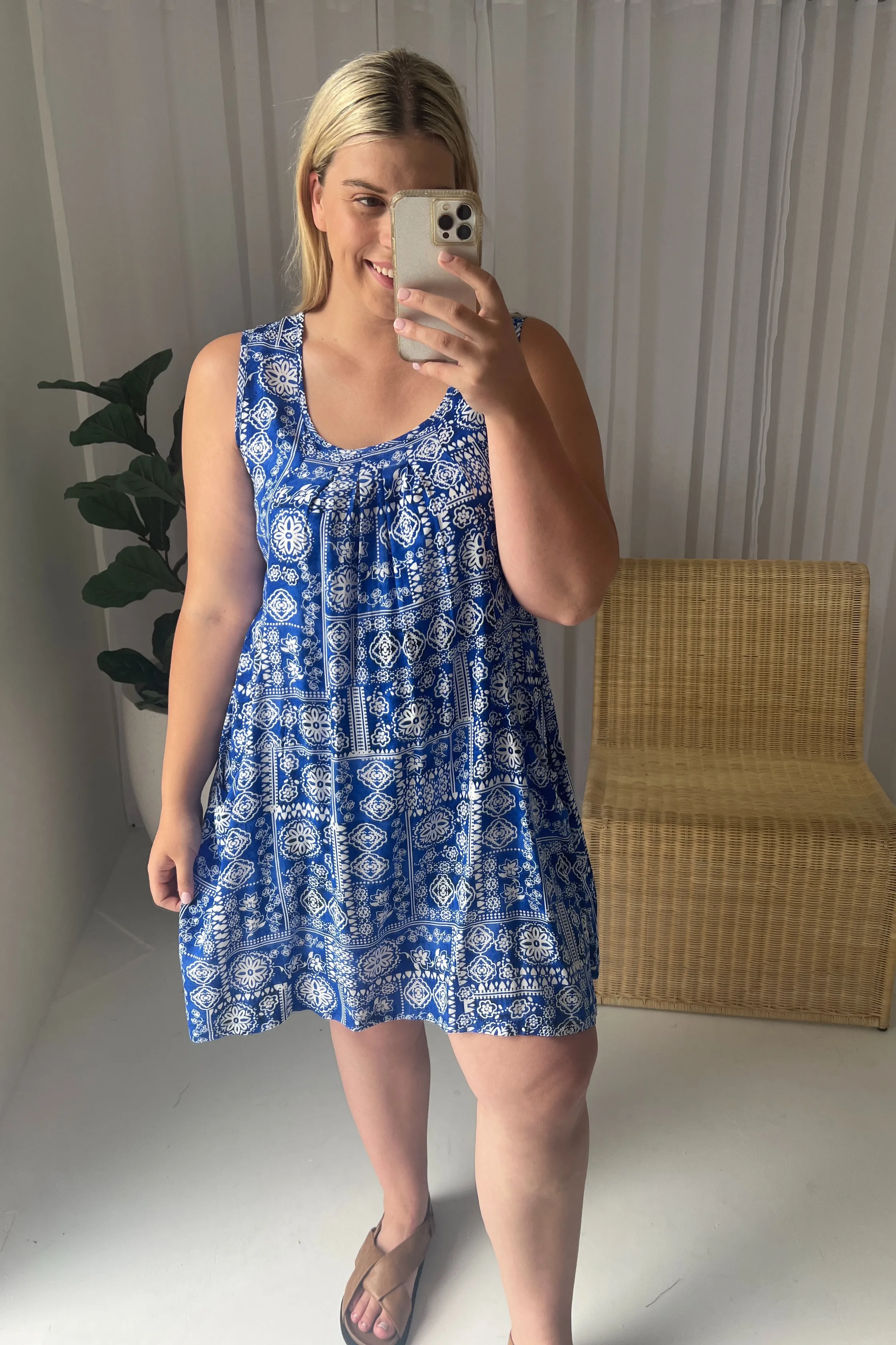 KAYLA SLEEVELESS DRESS - Blue Boho