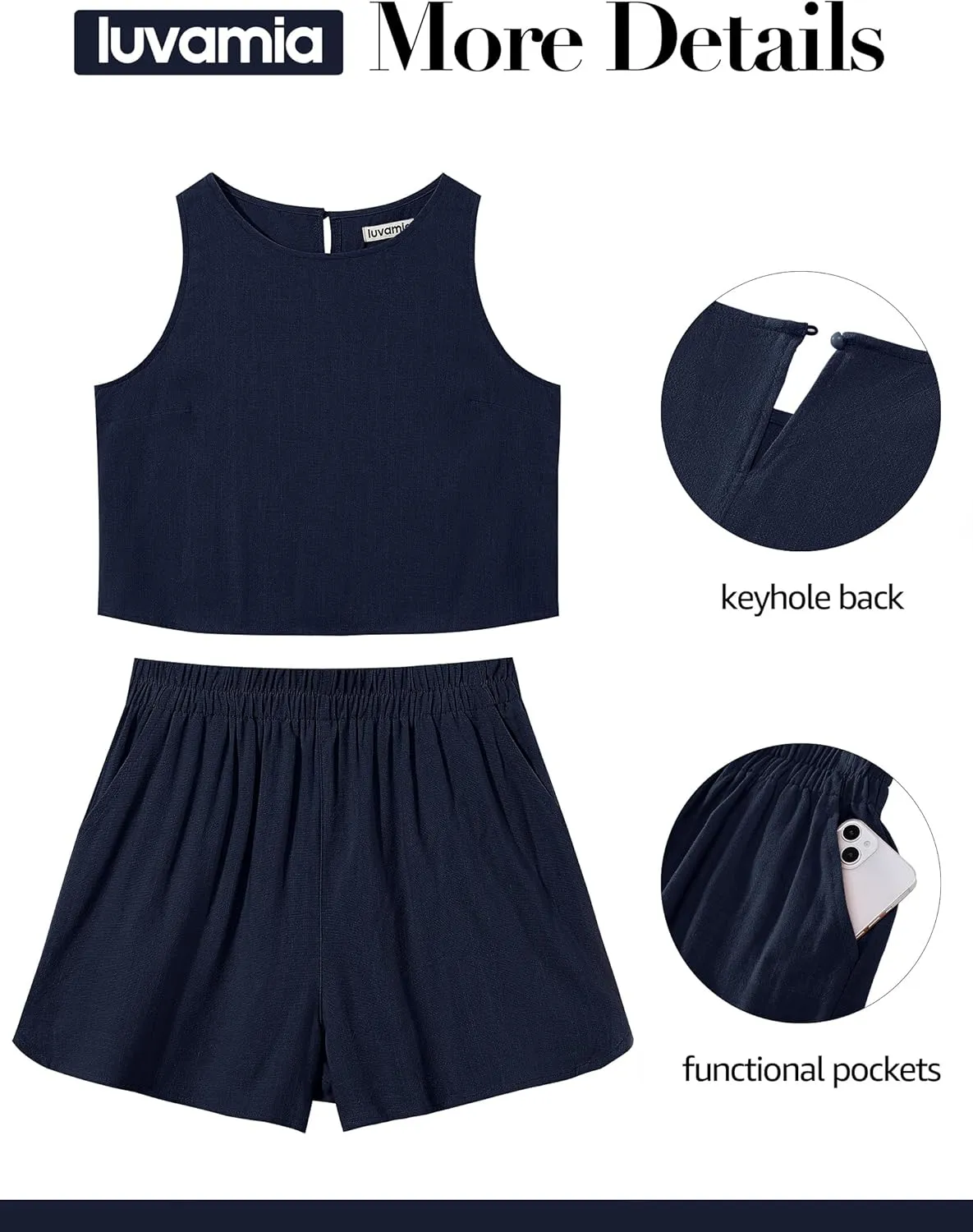 luvamia Linen Short Sets for Women Two Piece Matching Casual Sleeveless Tank Top and High Waisted Shorts Summer Outfits