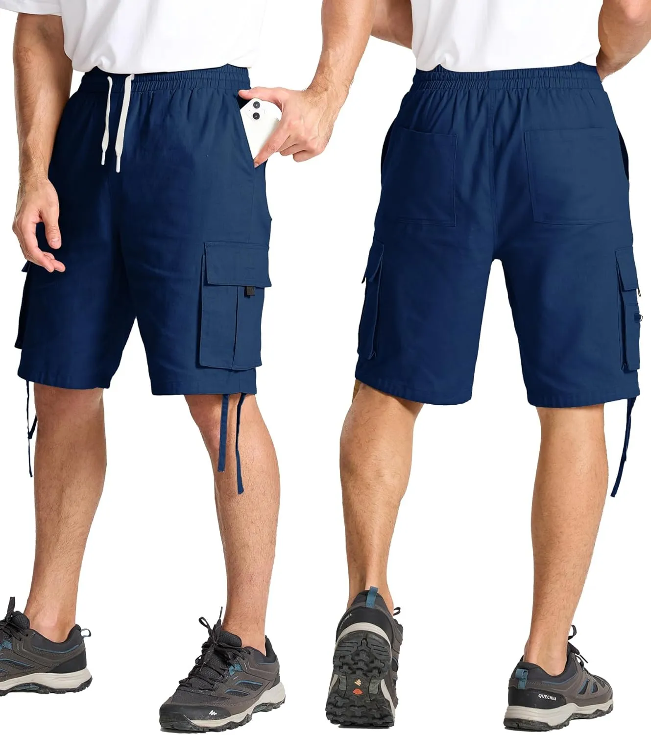 Mens Cotton Cargo Hiking Shorts with Multi Pockets Summer Outdoor Work Casual Shorts
