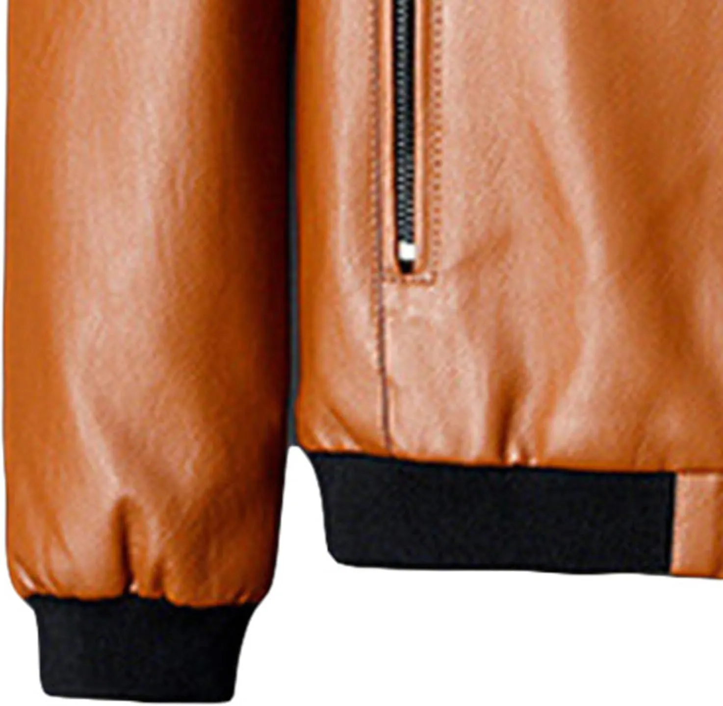 Men's Fashion Stand Collar Leather Jacket Casual Stand Collar Zip-Up Bomber Coat Lightweight Biker Windbreaker