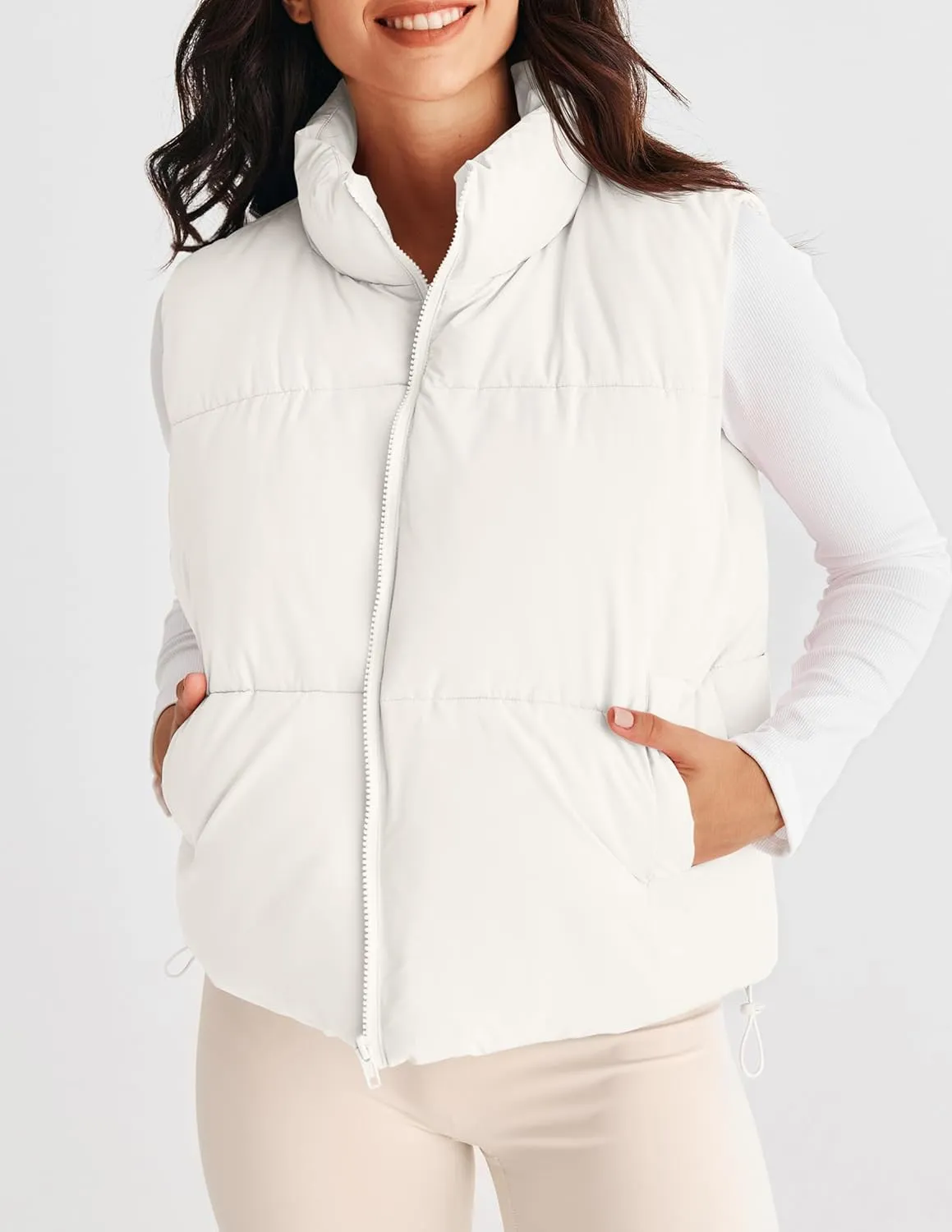 MEROKEETY Womens Puffer Vest Stand Collar Zip Up Sleeveless Padded Gilet Coat with Pockets