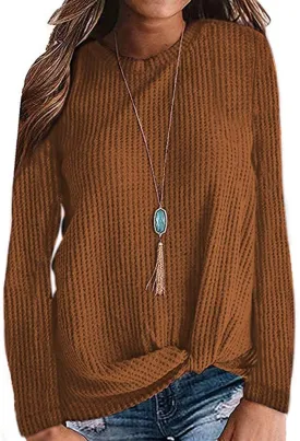 MISFAY Womens Casual Top Long Sleeve Cute Twist Knot Waffle Knit Shirts Tops