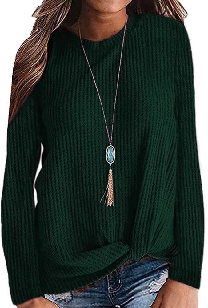 MISFAY Womens Casual Top Long Sleeve Cute Twist Knot Waffle Knit Shirts Tops