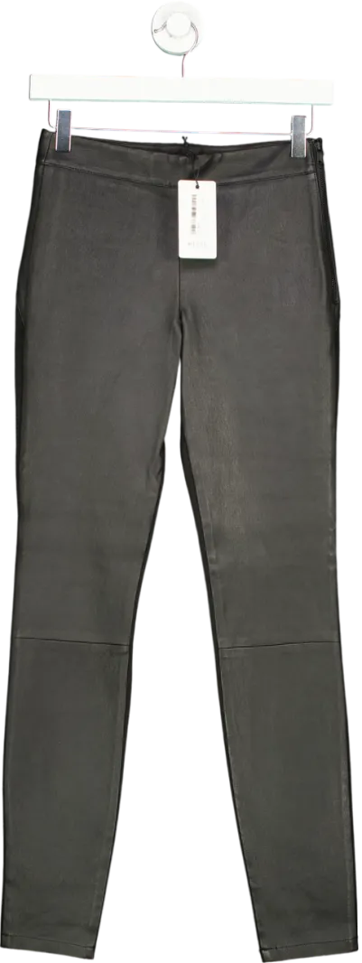 REISS Black Valerie Leather Ponte Leggings UK 6